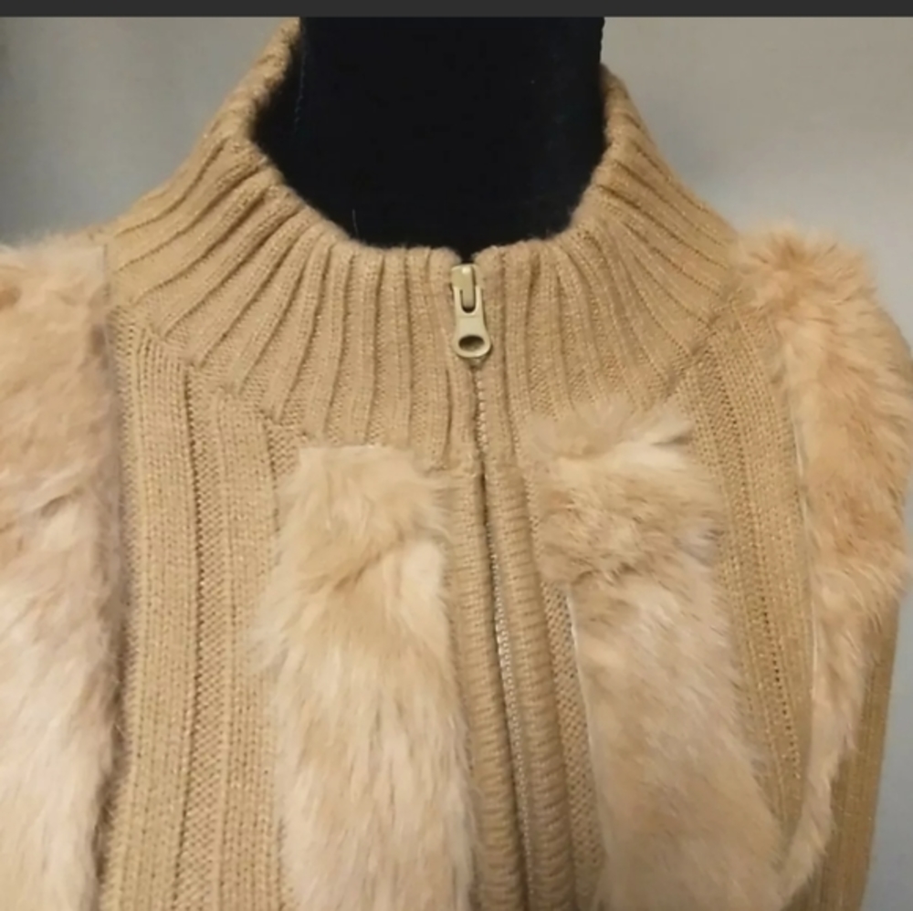 Women's Faux Fur Acrylic Zip Front Long Sleeve Sweater Size Small